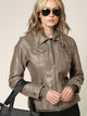 WJC664 Women's Faux Leather Motorcycle Jacket with Hoodie