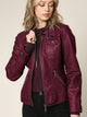 WJC664 Women's Faux Leather Motorcycle Jacket with Hoodie