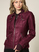 WJC664 Women's Faux Leather Motorcycle Jacket with Hoodie