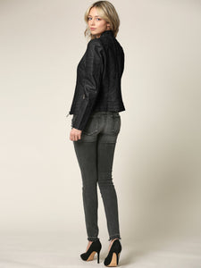 WJC746 Womens Faux Leather Zip Up Moto Biker Jacket with Stitching Detail