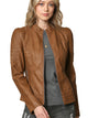 WJC746 Womens Faux Leather Zip Up Moto Biker Jacket with Stitching Detail