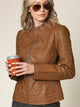 WJC746 Womens Faux Leather Zip Up Moto Biker Jacket with Stitching Detail