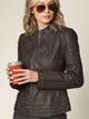 WJC746 Womens Faux Leather Zip Up Moto Biker Jacket with Stitching Detail
