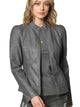 WJC746 Womens Faux Leather Zip Up Moto Biker Jacket with Stitching Detail