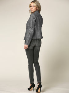 WJC746 Womens Faux Leather Zip Up Moto Biker Jacket with Stitching Detail