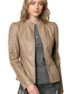 WJC746 Womens Faux Leather Zip Up Moto Biker Jacket with Stitching Detail