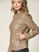 WJC746 Womens Faux Leather Zip Up Moto Biker Jacket with Stitching Detail