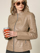 WJC746 Womens Faux Leather Zip Up Moto Biker Jacket with Stitching Detail