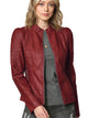 WJC746 Womens Faux Leather Zip Up Moto Biker Jacket with Stitching Detail