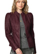 WJC746 Womens Faux Leather Zip Up Moto Biker Jacket with Stitching Detail