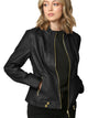 WJC747 Womens Faux Leather Zip Up Moto Biker Jacket with Side Stitching Detail