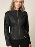 WJC747 Womens Faux Leather Zip Up Moto Biker Jacket with Side Stitching Detail