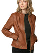 WJC747 Womens Faux Leather Zip Up Moto Biker Jacket with Side Stitching Detail