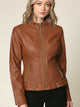 WJC747 Womens Faux Leather Zip Up Moto Biker Jacket with Side Stitching Detail