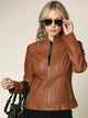 WJC747 Womens Faux Leather Zip Up Moto Biker Jacket with Side Stitching Detail