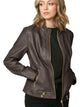 WJC747 Womens Faux Leather Zip Up Moto Biker Jacket with Side Stitching Detail