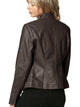 WJC747 Womens Faux Leather Zip Up Moto Biker Jacket with Side Stitching Detail