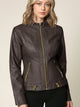 WJC747 Womens Faux Leather Zip Up Moto Biker Jacket with Side Stitching Detail