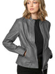 WJC747 Womens Faux Leather Zip Up Moto Biker Jacket with Side Stitching Detail