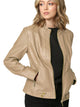 WJC747 Womens Faux Leather Zip Up Moto Biker Jacket with Side Stitching Detail