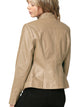 WJC747 Womens Faux Leather Zip Up Moto Biker Jacket with Side Stitching Detail