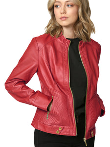 WJC747 Womens Faux Leather Zip Up Moto Biker Jacket with Side Stitching Detail