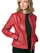 WJC747 Womens Faux Leather Zip Up Moto Biker Jacket with Side Stitching Detail