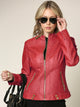 WJC747 Womens Faux Leather Zip Up Moto Biker Jacket with Side Stitching Detail