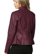 WJC747 Womens Faux Leather Zip Up Moto Biker Jacket with Side Stitching Detail