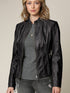 Womens Faux Leather Zip Up Moto Biker Jacket with Vertical Stitching Detail