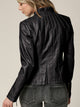 Womens Faux Leather Zip Up Moto Biker Jacket with Vertical Stitching Detail