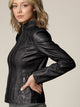 Womens Faux Leather Zip Up Moto Biker Jacket with Vertical Stitching Detail