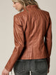 Womens Faux Leather Zip Up Moto Biker Jacket with Vertical Stitching Detail