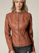 Womens Faux Leather Zip Up Moto Biker Jacket with Vertical Stitching Detail