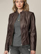 Womens Faux Leather Zip Up Moto Biker Jacket with Vertical Stitching Detail