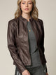 Womens Faux Leather Zip Up Moto Biker Jacket with Vertical Stitching Detail