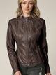 Womens Faux Leather Zip Up Moto Biker Jacket with Vertical Stitching Detail