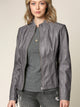 Womens Faux Leather Zip Up Moto Biker Jacket with Vertical Stitching Detail