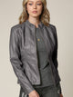 Womens Faux Leather Zip Up Moto Biker Jacket with Vertical Stitching Detail