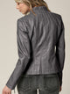 Womens Faux Leather Zip Up Moto Biker Jacket with Vertical Stitching Detail