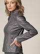 Womens Faux Leather Zip Up Moto Biker Jacket with Vertical Stitching Detail