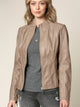 Womens Faux Leather Zip Up Moto Biker Jacket with Vertical Stitching Detail