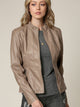 Womens Faux Leather Zip Up Moto Biker Jacket with Vertical Stitching Detail