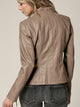 Womens Faux Leather Zip Up Moto Biker Jacket with Vertical Stitching Detail