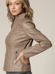 Womens Faux Leather Zip Up Moto Biker Jacket with Vertical Stitching Detail