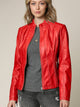 Womens Faux Leather Zip Up Moto Biker Jacket with Vertical Stitching Detail