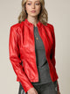 Womens Faux Leather Zip Up Moto Biker Jacket with Vertical Stitching Detail