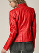 Womens Faux Leather Zip Up Moto Biker Jacket with Vertical Stitching Detail