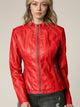 Womens Faux Leather Zip Up Moto Biker Jacket with Vertical Stitching Detail