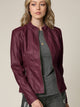 Womens Faux Leather Zip Up Moto Biker Jacket with Vertical Stitching Detail